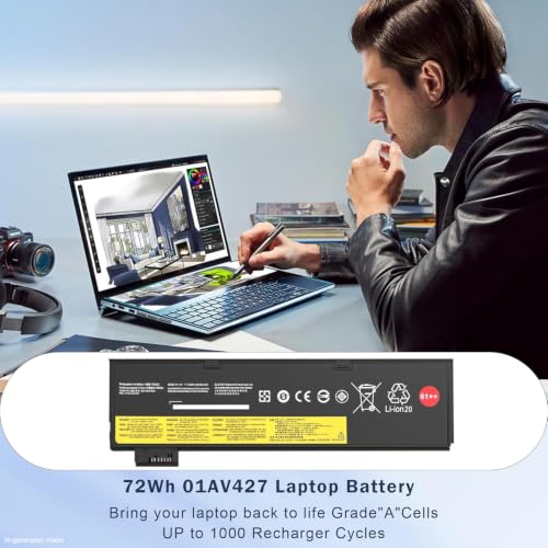 72Wh 61++ 01AV427 01AV425 Battery Replacement for Lenovo ThinkPad T470 T480 P51S P52S T570 T580 A485 TP25 P51S P52S 01AV422 01AV423 01AV428 01AV492 X50M08812 4X50M08812 SB10K97584 SB10K97585 - style: 01AV427