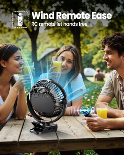 40000mAh Clip on Fan for Golf Cart - 8-inch Portable Rechargeable Fans - Max Up to 127Hrs Work Time - Battery Operated Fan with LED, Remote, Timers, Hook for Office, Desk, Camping, Treadmill, Tent