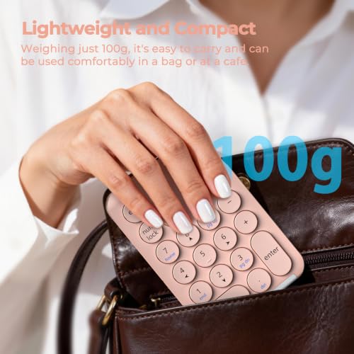 iClever Bluetooth Number Pad, 22 Keys Wireless Numeric Keypad, Rechargeable Mini Portable Numpad with Custom Stickers, Financial Accounting, Data Entry, Compatible with Laptop, Mac, Surface Pro, PC - color: Pink