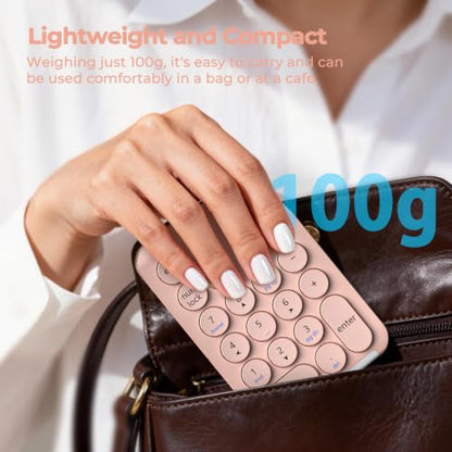 iClever Bluetooth Number Pad, 22 Keys Wireless Numeric Keypad, Rechargeable Mini Portable Numpad with Custom Stickers, Financial Accounting, Data Entry, Compatible with Laptop, Mac, Surface Pro, PC - color: Pink