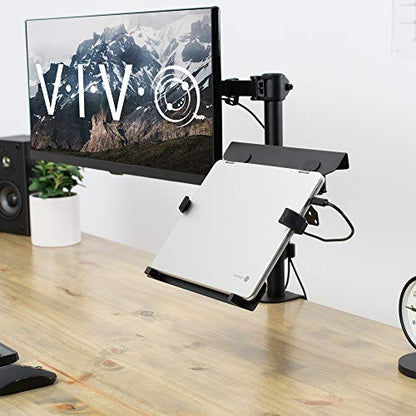 VIVO Steel Universal Full Motion Pole Mount Laptop Holder Arm with Removable 75mm and 100mm VESA Plate, Fits 10 to 15.6 inch Laptops, Black, MOUNT-PL1A-LAP3