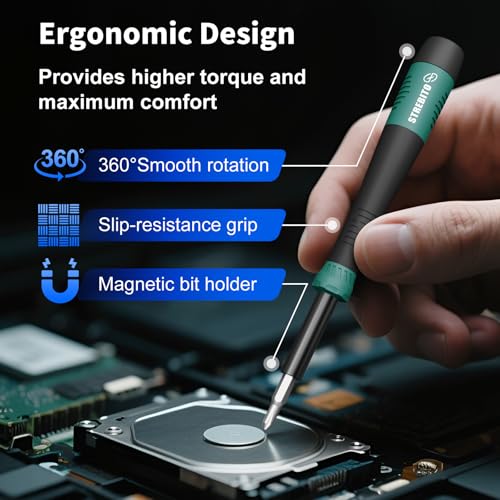 STREBITO 64PCS Mini Precision Screwdriver Set with Torx, Triwing, Pentalobe | Magnetic Electronics Repair Tool Kit for Computer, PC, Laptop, Macbook, Phone, PS4/5, XBOX, Switch, Eyeglasses, Ring Doorbell - color: Green