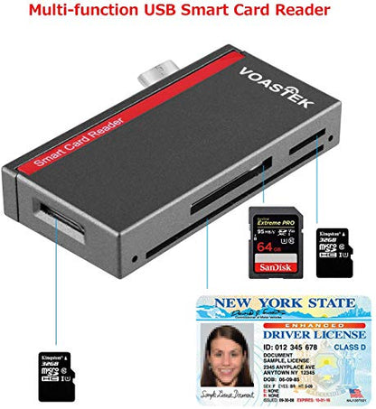 USB C Smart Card Reader, DOD Military CAC Card Reader Compatible with Mac, MacBook Pro, Chromebook and Other Type C Laptops | Built-in 3 Slots SD/Micro SD Memory Card Reader