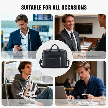 FANDARE Laptop Tote Bag for Men Full Grain Leather Briefcase Business Tote Messenger Handbag - color: Black