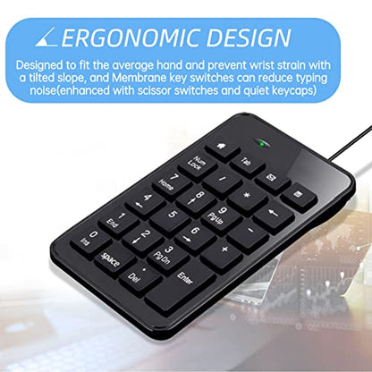 Cuifati 23 Keys Full-Sized Numeric Keypad, Wired USB Number Pad, Comfortable Touch Ergonomic Design, Low Noise Keys, Ultra-Slim Portable Numeric Keyboard for or for Linux
