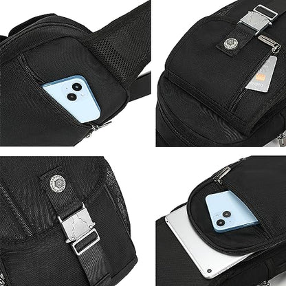NICGID Sling Bag Chest Shoulder Backpack Crossbody Bags for Tablet Laptop Outdoor Hiking Men Women - color: Black-016