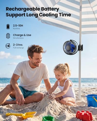 Gaiatop Portable Clip on Fan, Mini Personal Rechargeable Fan | Battery Operated, Small 3 Speed Quiet 360° Rotate, Cooling for Desk Table Home Office Stroller Camping Women Gifts Black Blue - color: black blue