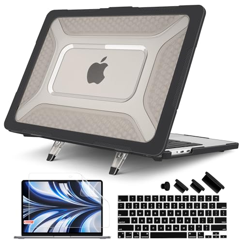 Batianda Extreme Heavy Duty Case for MacBook Air 13.6" 2026-2022, Black | Fits M5/M4/M3/M2 Chip Model, Anti-Slip Rubberized Stand Holds 25lbs, Honeycomb Rugged Matte Shell, Max Cooling & Stability - color: S-Black
