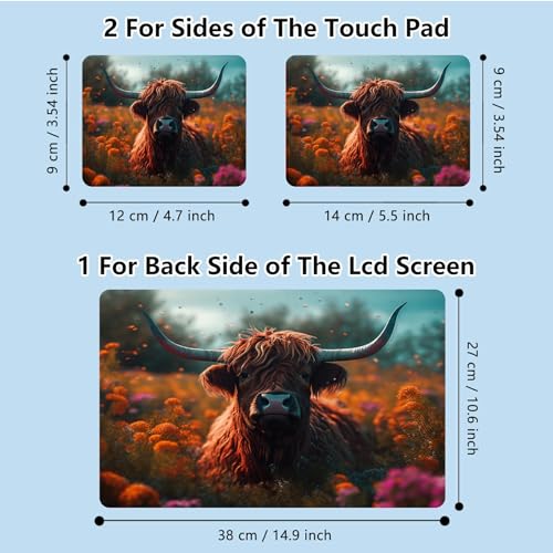 Universal Laptop Skin Sticker with 2 Wrist Pad Skins, Waterproof Scratch Resistant Vinyl Laptop Cover Decal, Cut to Fit for 11–15.6 Inch MacBook HP Dell Lenovo, Highland Cow - color: Highland Cow