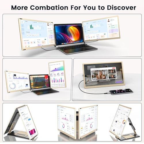 Laptop Screen Extender, 15.6" Detachable Triple Portable Monitor, 1080P FHD IPS Display, Sturdy & Durable, USB-C/HDMI Plug-Play Monitor Extender for Mac/Win/Android, Fits 13-17" Laptops - size: 15.6" Triple Screen