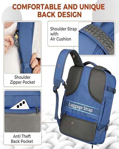 Vancropak 40L Carry on Backpack, Flight Approved Expandable Bag for Travel | Shoe Compartment, Fits 17" Laptop Bag, 3 Packing Cubes, 18x14x8 Inches Travel Backpack, Water Resistant, Anti Theft Suitcase - color: Blue