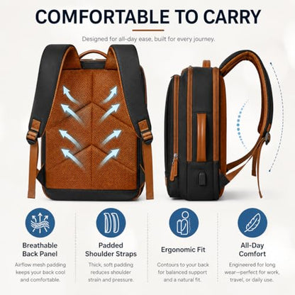 Business Laptop Backpack for Men and Women, Large Capacity Travel Backpack with USB Charging Port, Carry On Work Backpack with Padded Shoulder Straps, Black