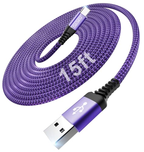 USBA to USBC Cable [15FT 1Pack], Long USB C Cable 3A Fast Charging, USB to | USB C Cable Nylon Braided Durable USB to C Cable for iPhone 17 16 15 Pro Max/16e, Galaxy S25 S24 S23 S22 Plus and More-Purple - color: Purple, size: 15FT 1Pack, style: USB A to U