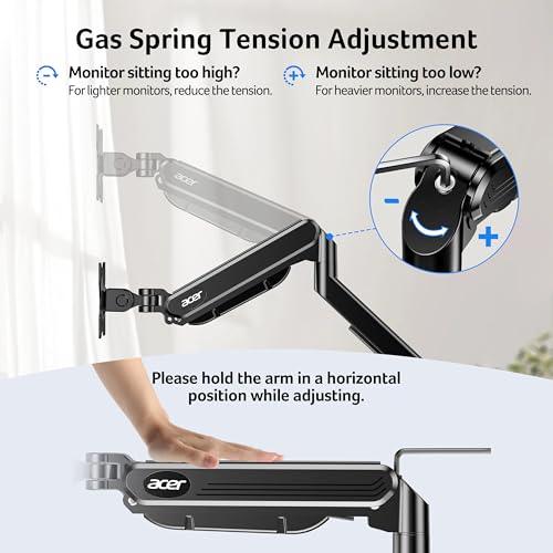 Acer Single Monitor Mount, Fully Adjustable Monitor Arm Fits 17-34" Screens | Gas Spring VESA Mount with C-Clamp & Grommet Base, Computer Desk Arm with Tilt Swivel Rotate Supports 4.4-19.8 lbs