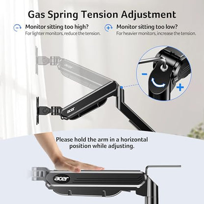 Acer Single Monitor Mount, Fully Adjustable Monitor Arm Fits 17-34" Screens | Gas Spring VESA Mount with C-Clamp & Grommet Base, Computer Desk Arm with Tilt Swivel Rotate Supports 4.4-19.8 lbs