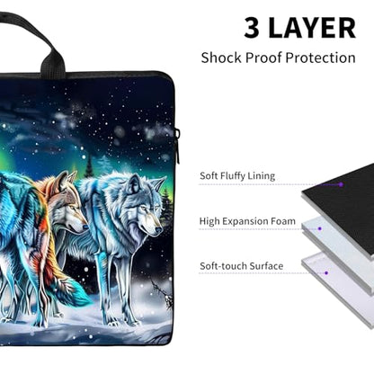 Laptop Bag,14 15 15.6 inch Laptop Case Sleeve,Computer Sleeve with Handle for Women Men,Carrying Case for MacBook,Dell,Lenovo,Notebook Computer,White Glitter Wolf - color: White Glitter Wolf