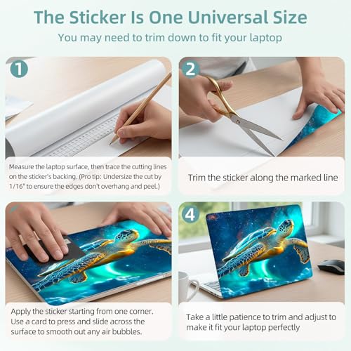 Universal Laptop Skin Decal, 3-Piece Vinyl Protector for 12 13 14 15.6" Notebook, Waterproof Anti-Scratch, Easy Trim & Bubble-Free Finish, Sea Turtle Soaring in Cosmic Sky - color: Sea Turtle Soaring in Cosmic Sky