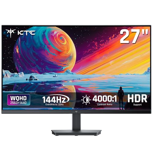 KTC 27 Inch QHD Computer Monitor, 144Hz Gaming PC Monitor, 4000:1, H27T27S | 2K 1440P, 129% sRGB, Adaptive Sync, HDMI DP, Anti-Blue Light, 3-Side Frameless, for Casual Games and Work, VESA Mount - color: Black, size: 27 inch