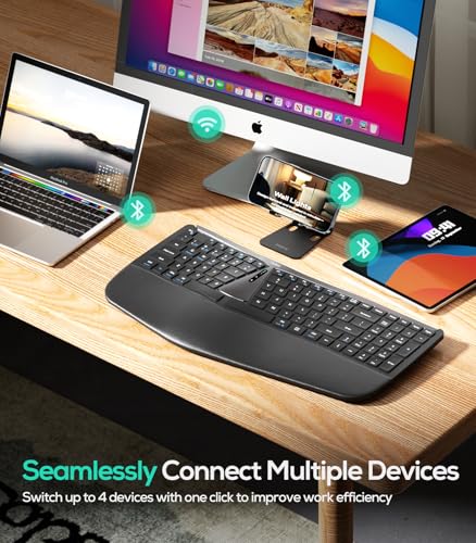 Nulea RT07B Wireless Ergonomic Split Keyboard, Wrist Rest, Natural Typing, Bluetooth and USB Connectivity, USB-C Rechargeable,Compatible with Windows Mac (Silver Black) - color: A-Silver Black