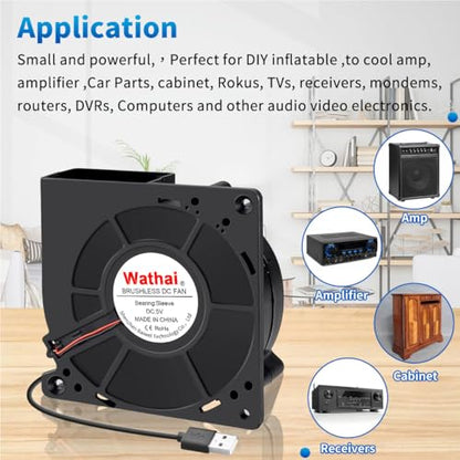 Wathai 120mm x 32mm USB Brushless Centrifugal Blower Fan 5V Speed Control | 1232 1200mm usb Blower with Speed Control for Receiver DVR Xbox Modem AV Cabinet Efficient Cooling - size: 120mm