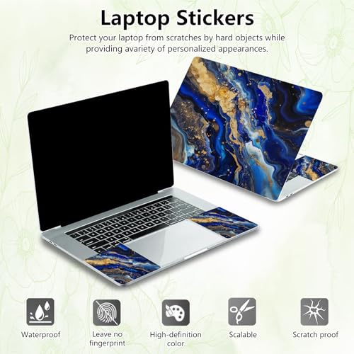 Laptop Skin Sticker Decal, Universal Reusable Vinyl Laptop Cover for 12" 13" 13.3" 14" 15" 15.4" 15.6" Notebook PC, Waterproof Scratch-Resistant with 2 Wrist Pads, Easy to Apply & Remove,Blue Marble - color: Blue Marble