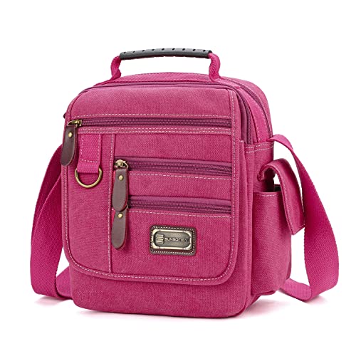 Mens bag Canvas Shoulder Bag Small Messenger Crossbody Bag Work Bag Vintage Multi-function - color: Rose Red