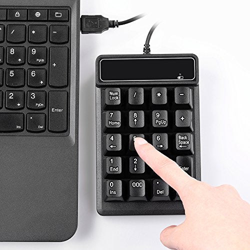 Numeric Keypad, Mechanical Feel USB Number Pad with 000 Key for Accounting, Data Entry & Excel, Wired 19 Key Pad for Laptop, Desktop, Plug and Play