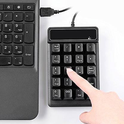 Numeric Keypad, Mechanical Feel USB Number Pad with 000 Key for Accounting, Data Entry & Excel, Wired 19 Key Pad for Laptop, Desktop, Plug and Play