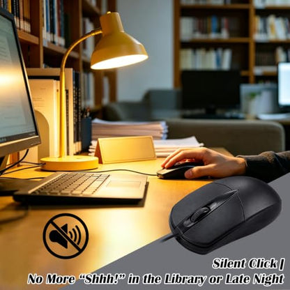 6 Pack Wired USB Silent Computer Mouse Bulk, 3 Button 1000 DPI Corded Mice for Laptop Desktop Home Office School Lab PC Gaming