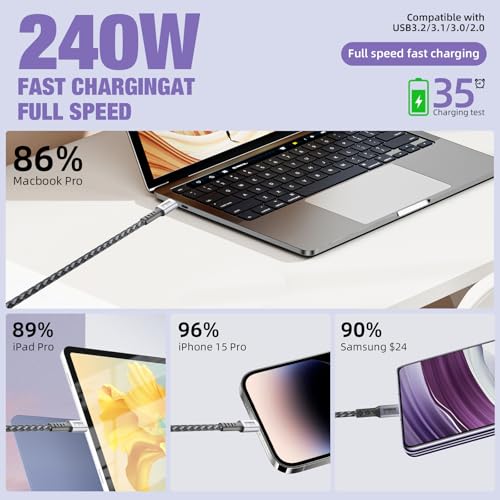 USB 4 Data Cable 40Gbps 8K/4K HD Display @60Hz 240W USB-C to USB C Charge Cable Type-c Compatible with Thunderbolt 4/3 USB3.2/3.1 for MacBook Pro iPhone16 and 140W/100W/60W Hub Docking Station 3.3ft