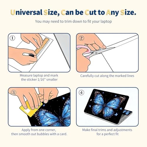 Universal Laptop Skin for 13-16 Inch Laptops,Vinyl Protective Sticker Decal,Easy DIY Trim-to-Fit for HP/Dell/MacBook,Bubble-Free & Removable,Blue Butterfly - color: Blue Butterfly