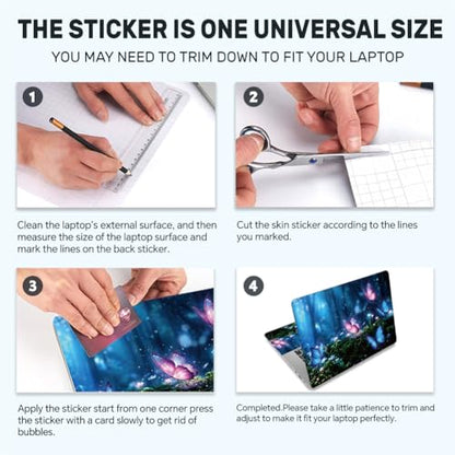3Pcs Butterfly Laptop Skin Sticker Universal Removable Vinyl Stickers Fits for 12.1 13 14 15.6 16 Inch Waterproof Notebook Decal Cover Gift - color: dark blue