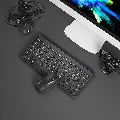 Compact Keyboard MouseCombo,JieruiDeng 79-Key Retro Mini Cute Computer Keyboard 2.4G USB Wireless and Silent Mice Set for Laptop Desktop PC iPad (Black) - color: Black