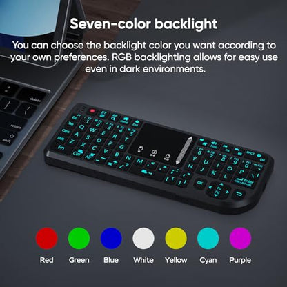 T808 Mini Wireless Keyboard,Upgraded Multi-Touch Touchpad | DPI Adjustment,2.4G+BT,rechargeable,laser pointer,7-color backlight,perfect for travel,office,and home use