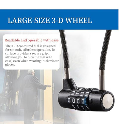 Combination Lock Cable Lock with 4 Digits Cabinet Lock 5.5" Twist Length 5.5" Durable Cable Ideal for lockers, Gym, Fence, Toolbox, case, hasp Storage and Outdoor (11" Cable Length) - size: 5.5" Black