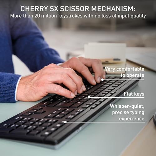 Cherry Stream Desktop Comfort, Wireless Keyboard and Mouse Combo, 2.4 GHz Connection, Whisper-Quiet Keys, Ergonomic Right-Handed Mouse, Battery-Powered, Black - color: Black, size: Desktop Combo