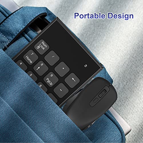 Wireless Number Pad and Mouse Combo 2.4G 19 Keys USB Wireless Numeric Keypad - 3 Adjustable Silent Mouse DPI 800/1200/1600, Number Keypad for Laptop/Notebook/Desktop/PC Computer, with USB Receiver