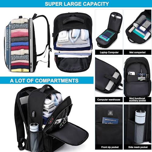 CAFELE Laptop Backpack, 17.3 Inch, Water-Repellent, USB Charging Port, for Business Travel School (Black, 17.3 inches) - color: Black