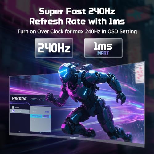 Hikers 34 Inch UWQHD 240Hz Curved Gaming Monitor, Curved Ultrawide Computer Monitor with 2×HDMI 2.1 & 2×DP 1.4, 21:9 PIP/PBP Fast VA, 131% sRGB AI Crosshair (G34H1Q Pro, Includes One HDMI 2.1 Cable) - size: 34