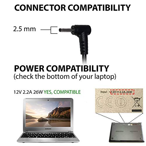 26W 12V 2.2A AC Adapter Charger Fit for Samsung Chromebook 3 XE500C13 XE501C13 XE500C12 PA-1250-98 PA-1250-96 W14-026N1A BA44-00322A PA3N40W AD-2612AUS Laptop Power Supply Cord