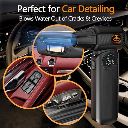 Compressed Air Duster 150000 RPM, Cordless Electric Air Blower with LED Light, 8000mAh Battery and Multi Nozzles for Computer, Keyboard, Car Interior & Electronics Cleaning (Black)