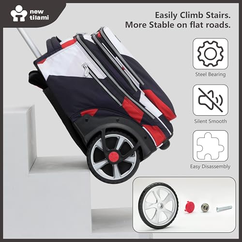 NEW TILAMI 20 Inch Rolling Backpack for School Stair-Climbing Big Wheel | Teen Boys Girls Carry-on Suitcase Large Organizer Compartment 15.6 Laptop Sleeve Adjustable Handle Roller Travel Bag College - color: Black - Red Combo