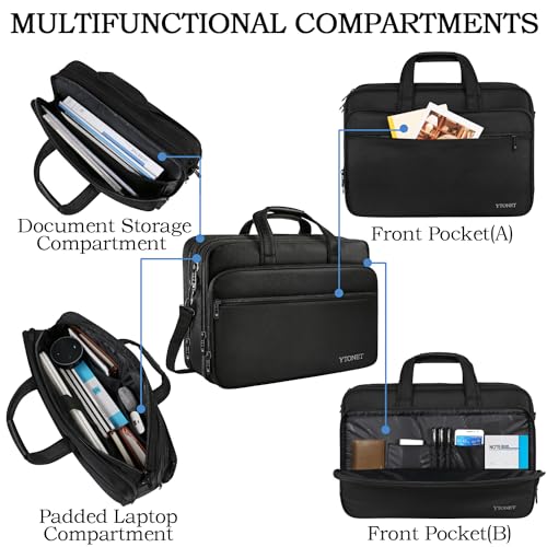 Ytonet Laptop Briefcases for Men, 17 Inch Expandable Briefcase Computer Bags Leather Messenger Bag for Men, 15.6 Inch Vintage Briefcase with Padded Laptop Compartment