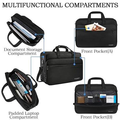 Ytonet Laptop Briefcases for Men, 17 Inch Expandable Briefcase Computer Bags Leather Messenger Bag for Men, 15.6 Inch Vintage Briefcase with Padded Laptop Compartment