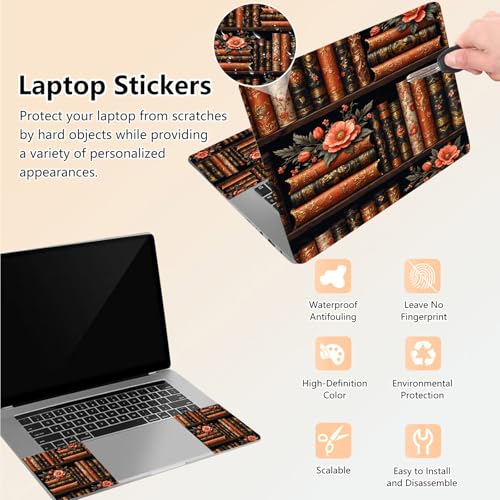Laptop Skin Sticker Decal 15.6 Inch,12 13 13.3 14 15 15.6 in Laptop Netbook Skins for Notebook,Art Decal Removable Waterproof Scratch Resistant,Universal Vinyl Cover,Flower Bookshelf - color: Flower Bookshelf