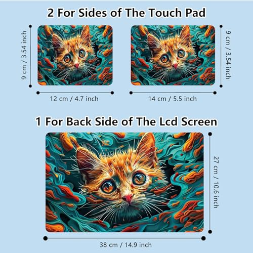 Universal Laptop Skin Sticker with 2 Wrist Pad Skins, Waterproof Scratch Resistant Vinyl Laptop Cover Decal, Cut to Fit for 11–15.6 Inch MacBook HP Dell Lenovo, Cat Waves - color: Cat Waves