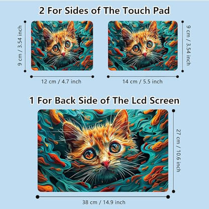 Universal Laptop Skin Sticker with 2 Wrist Pad Skins, Waterproof Scratch Resistant Vinyl Laptop Cover Decal, Cut to Fit for 11–15.6 Inch MacBook HP Dell Lenovo, Cat Waves - color: Cat Waves
