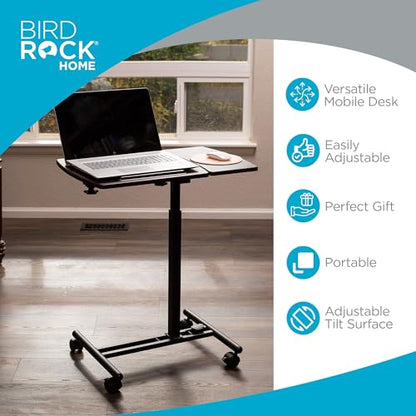 BIRDROCK HOME Adjustable Mobile Laptop Stand - Brown - Portable Rolling Standing Desk - Computer Stands - Four Wheels - Overbed or Bedside Table - color: Brown