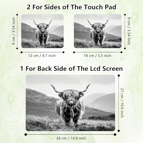 Laptop Skin Sticker Decal, Universal Reusable Vinyl Laptop Cover for 12" 13" 13.3" 14" 15" 15.4" 15.6" Notebook PC, Reusable Waterproof Scratch-Resistant with 2 Wrist Pads,Black White Highland Cow - color: Black White Highland Cow