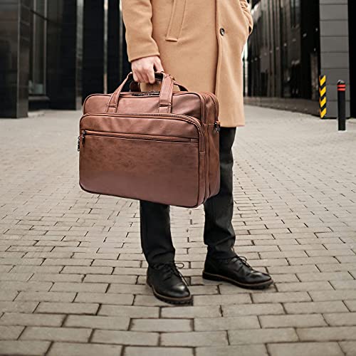 seyfocnia Leather Laptop Bag, Men's 15.6 Inche 17.3 Inche Messenger Briefcase Business Satchel Computer Handbag Shoulder Bag - color: [H]brown, size: 15.6 inch